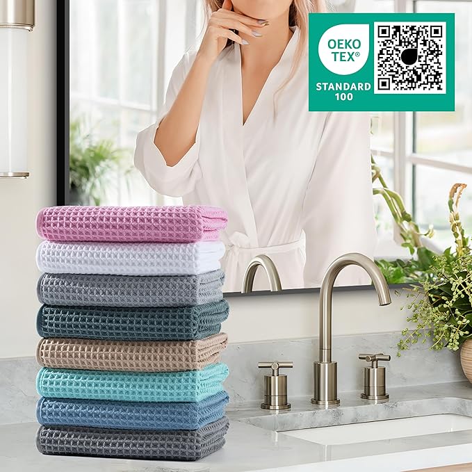 Microfiber Waffle Hand Towels, 4 Pieces, Fast Drying, Lint Free 430 GSM