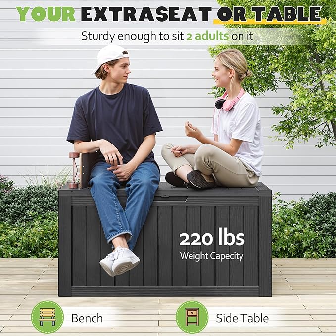 Outdoor Storage Box, Resin Deck Boxes Indoor and outdoor, Waterproof Storage Box Lockable Lid (Black, 75 Gallon)