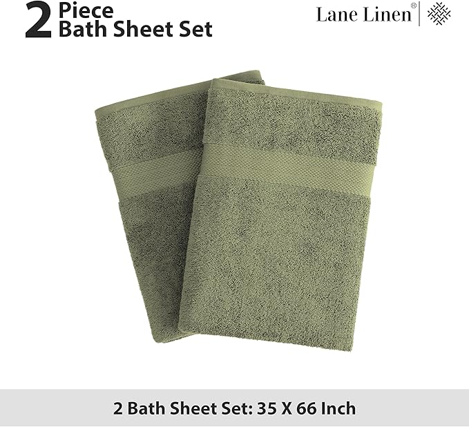 LANE LINEN 100% Ring Spun Cotton Luxury Bath Sheet 2 Pcs