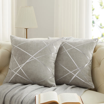 GIGIZAZA Decorative Couch Pillow Covers 22 x22,Sofa Thick Cushion Pillow Covers,Square Grey Luxury Pillows 2 Set