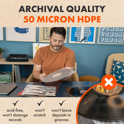 50x 12 Inch Anti Static Inner Vinyl Record Sleeves | Dynamic Rounded Bottom Plastic LP Sleeve | Replace Cardboard PVC & Paper Sleeves | Premium Quality 50 Micron HDPE - Won't Bunch Or Collapse