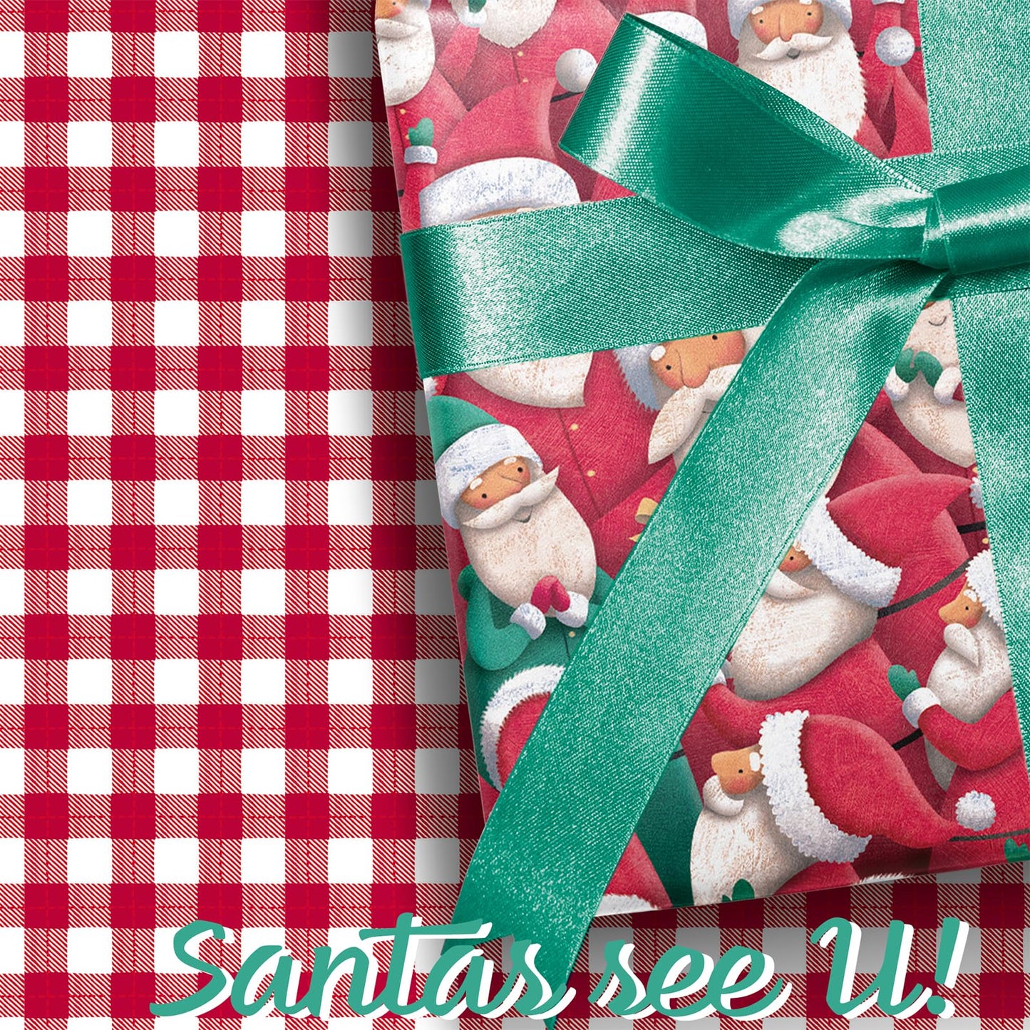 BIOBROWN Reversible Christmas Wrapping Paper - 17 Inch X 33 Feet (46.7 sq. ft. ttl.) - Joyful Santa Design Perfect for Xmas, Party, Holiday Gift Wrap