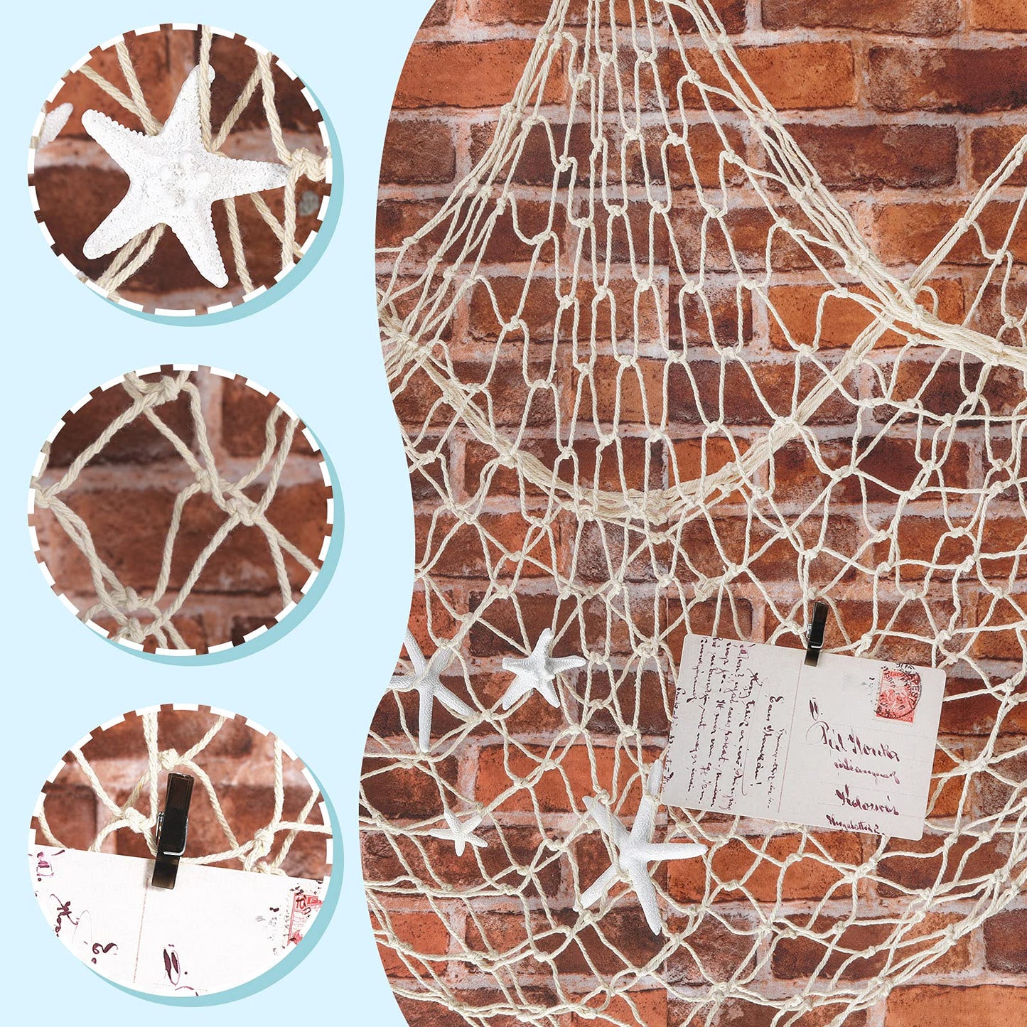 21 Pieces Starfish Ornament Sets Starfish Decor Fish Net Sea Wall Decor Fishnet Nautical Decoration for Crafts Beach Wedding Mermaid Party Under The Sea Party Decorations(White)