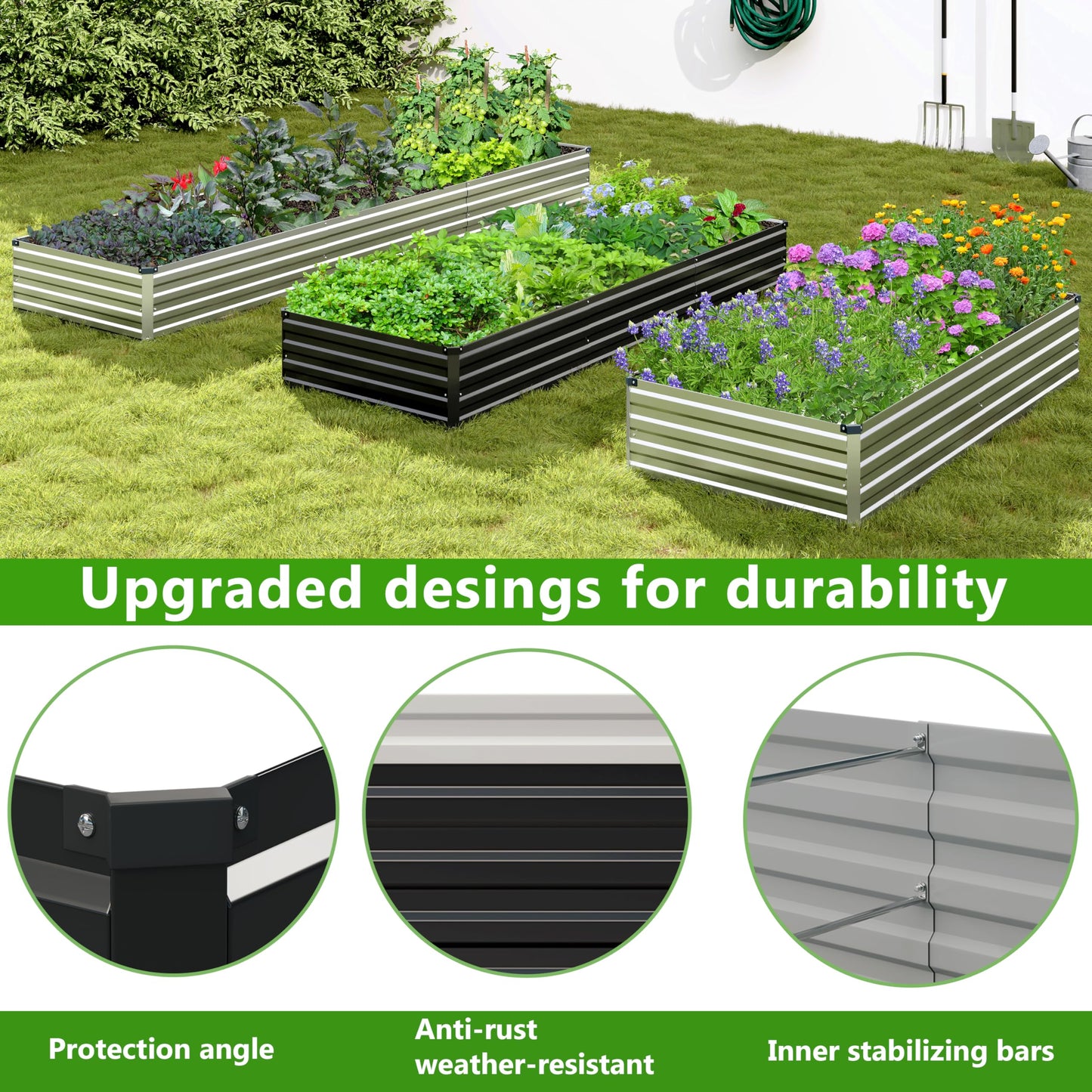 Easllre 2PCS 12x3x1ft Galvanized Raised Garden Bed,Outdoor Planter Box Metal Patio Kit Planting Bed for Vegetables Flowers Herb,Black