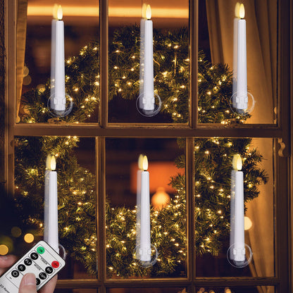 FREEPOWER Flameless Window Candles,Battery Opeated LED Taper Candle with Cycle Timer, Remote & Suction Cups,for Christmas Home Wedding Decor Pack of 9