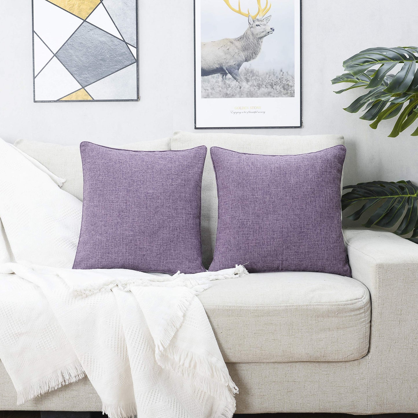 HPUK Decorative Throw Pillow Covers Set of 4 Square Couch Pillows Linen Cushion Cover for Couch Sofa Living Room, 18"x18" inches, Blue
