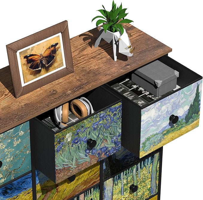 EXOTICA Large Chest of Drawers 15 Drawer Dresser Van Gogh Tall Fabric Dresser