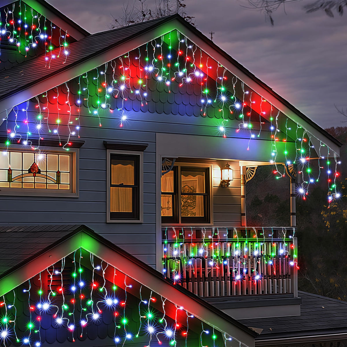 WBao Christmas Lights Outdoor, 432 LED 33FT Icicle Lights with 81 Drops, Remote Control, 3 Timer Settings, 8 Modes, Waterproof, Connectable Fairy Lights for Holiday Party Eaves Decor, Red Green White