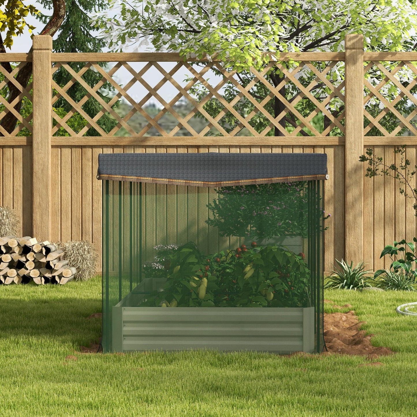 Outsunny 7.3 x 3.4 x 1 ft Galvanized Raised Garden Bed with Crop Cage Plant Protection Net and Shade Cloth Roof, Metal Planter Box with Cover for Vegetables, Flowers, Herbs, Beige