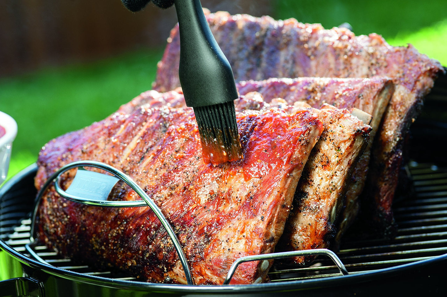 Weber Rib Rack, holds up to 5 Rib Racks/Spare Ribs, Non-Stick Stainless Steel, dishwasher safe, fits all Grills (Charcoal from Ø 47cm, Gas, Pellet, Electric) - Silver (6605)