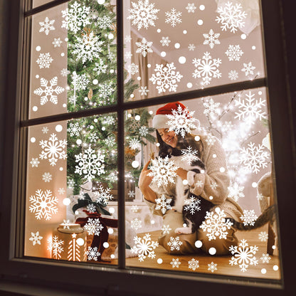 116PCS Christmas Decorations, 9 Sheets Christmas Window Clings, Snowflake Window Clings Decals, Double Sided Xmas Snowflake Decal Stickers for Winter Holiday Home Indoor Decorations Decor Supplies