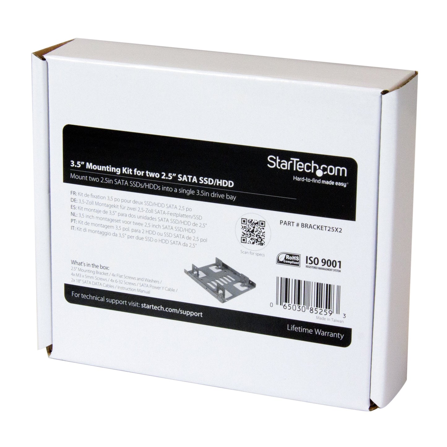 StarTech.com 2.5" to 3.5" SATA Hard Drive Mounting Bracket Kit - Dual SATA SSDs/HDDs Mounting Bracket for Mounting Bay (BRACKET25X2)