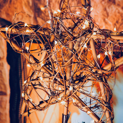 Ornativity Rattan Star Tree Topper - Christmas Rustic LED Light Up Tree Topper with Xmas Lights Holiday Decoration 12"
