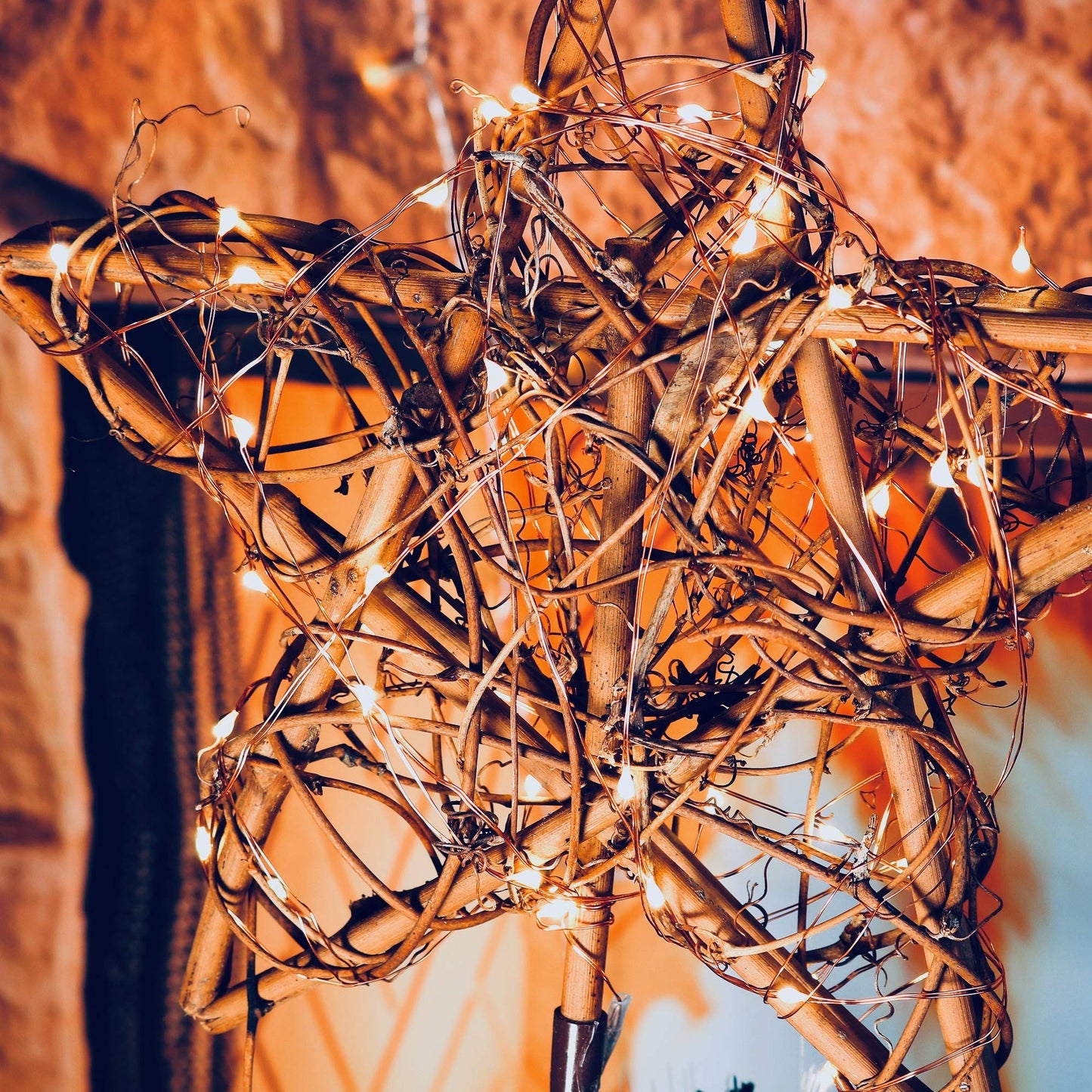 Ornativity Rattan Star Tree Topper - Christmas Rustic LED Light Up Tree Topper with Xmas Lights Holiday Decoration 12"