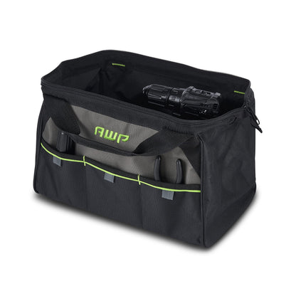 AWP Premium Tool Bag Durable Tool Tote Water-Resistant Organizer for Professionals and Contractors, Black, 15" | 1L-20015