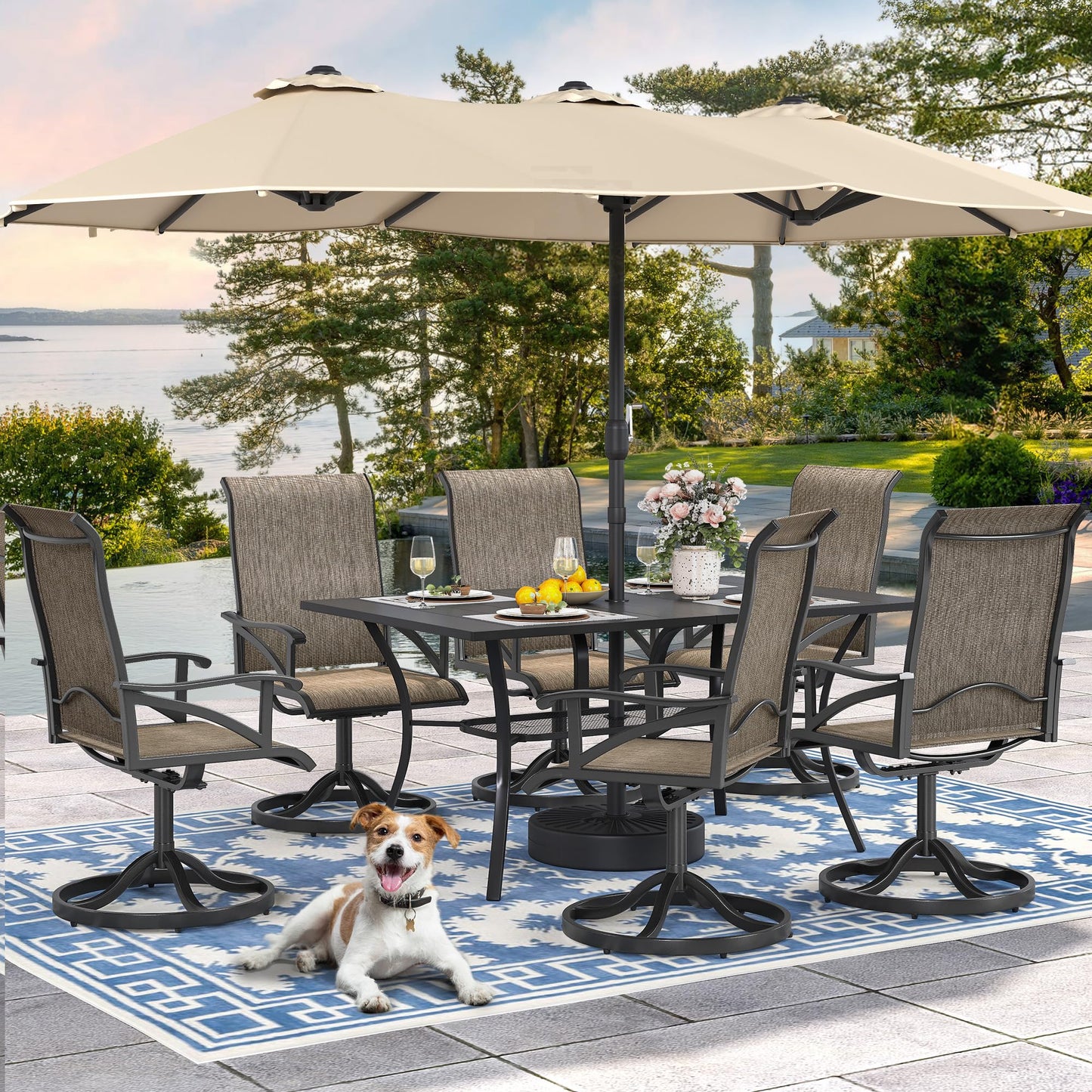 DWVO 6 Set Outdoor Dining Chairs, Heavy Duty Swivel Patio Chairs w/Max Bearing 352lbs & Breathable High Back, All Weather Outdoor Swivel Chairs for Backyard Deck Garden, Brown