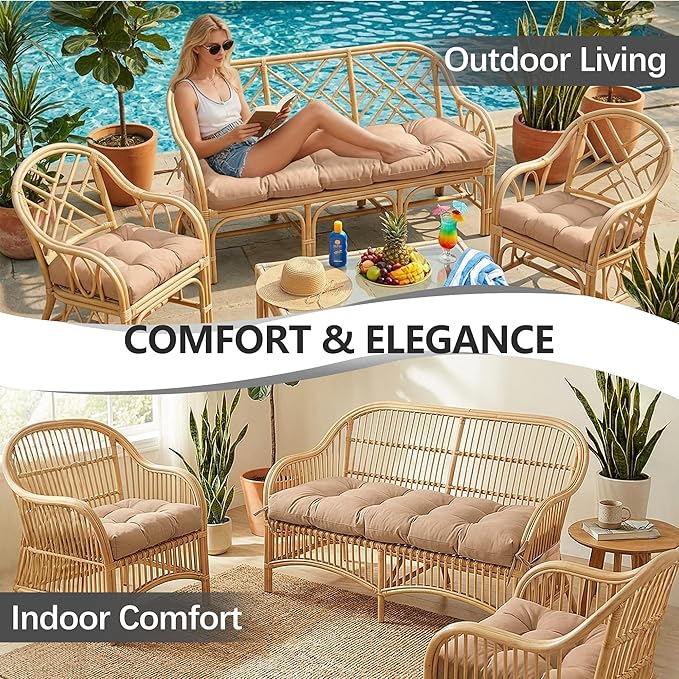 3 Pcs Wicker Chair Cushions Patio Loveseat Chaise Cushion Set