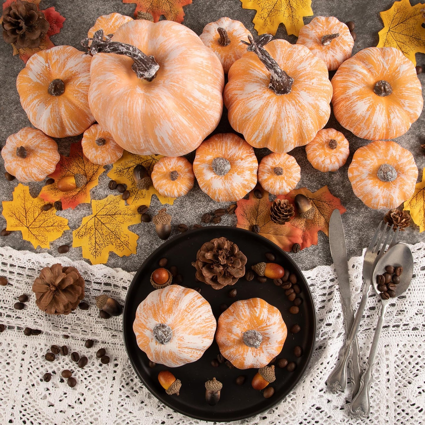 Benjia 16 Pcs Artificial Pumpkins Fall Decorations, Large Terracotta Fake Pumpkin Decorative Foam Faux Pumpkins for Indoor Outdoor Autumn Harvest Halloween Thanksgiving Table Decorations (Terracotta)