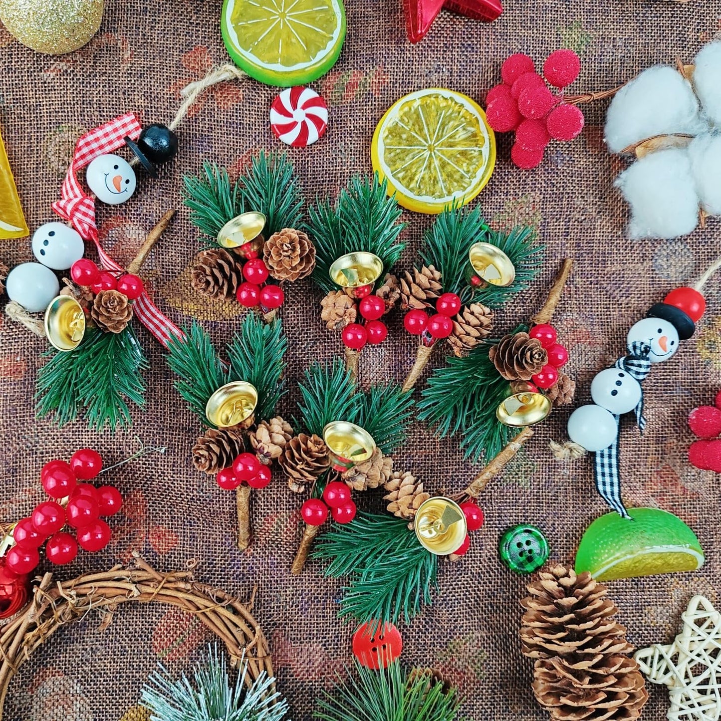 GXXMEI 25PCS Christmas Floral Pick with Jingle Bell, Pine Cone Holly Berry Stems for Crafts, Artificial Christmas Picks and Sprays for Christmas Home Decor, Garland, Wreath