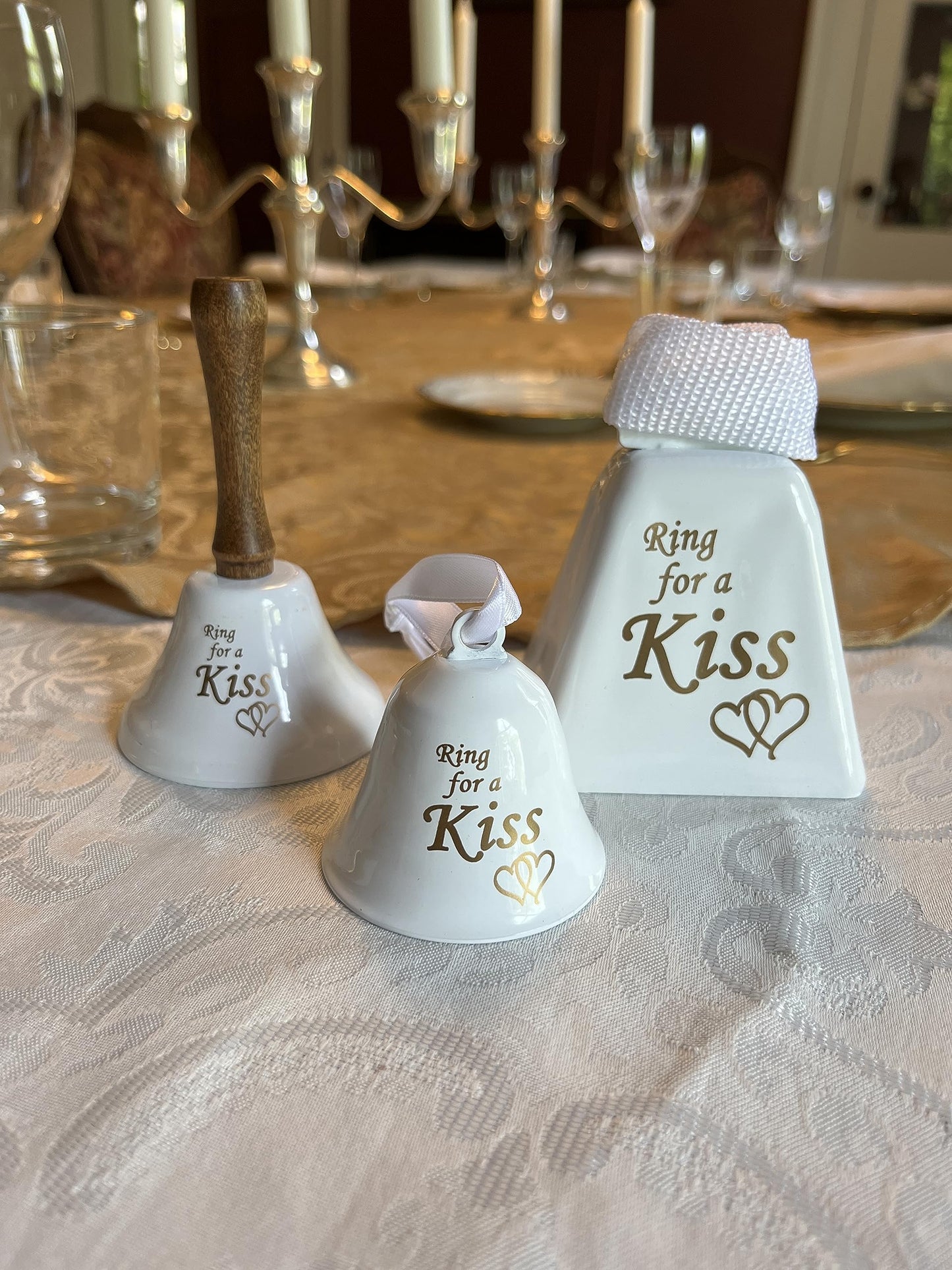Bevin Bells Ring for a Kiss Wedding Bell | Loud Cowbell, Tea Bell or Ornamental Bells | Party Bell | Wedding Reception & Rehearsal Dinner Bells | Countertop Service Call Bell | Made in CT, USA