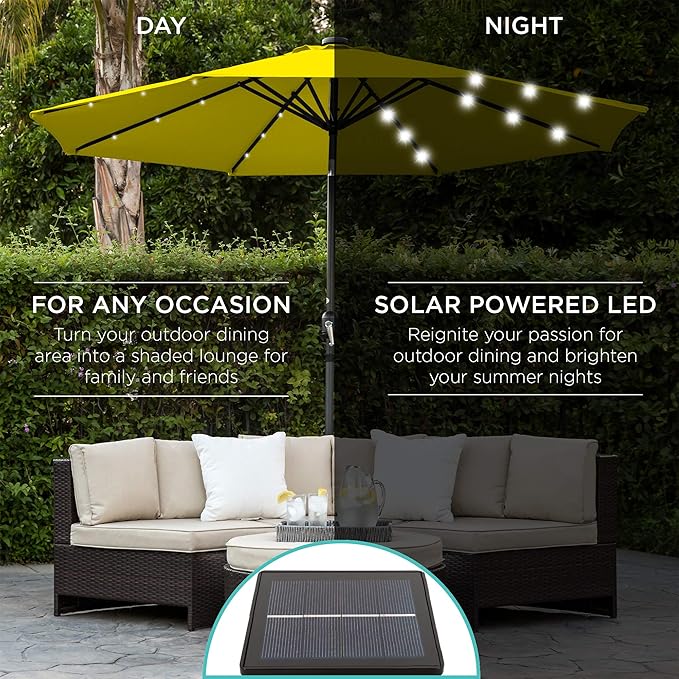 Best Choice Products 10ft Solar Polyester LED Lighted Patio Umbrella w/Tilt Adjustment and UV-Resistant Fabric