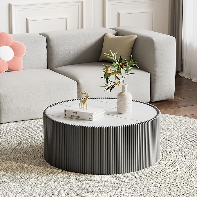 Round Marble Coffee Table Set of 2, 2 Piece White Coffee Table and End Table Set