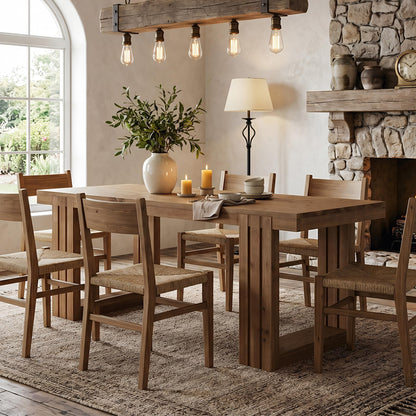 LITTLE TREE Solid Wood Dining Table, 61.8” Dining Table for 4-6 People, Rectangular Wood Kitchen Table, Farmhouse Dinner Table with U-Shaped Legs for Kitchen, Dining Room, Kitchen, Rustic Brown
