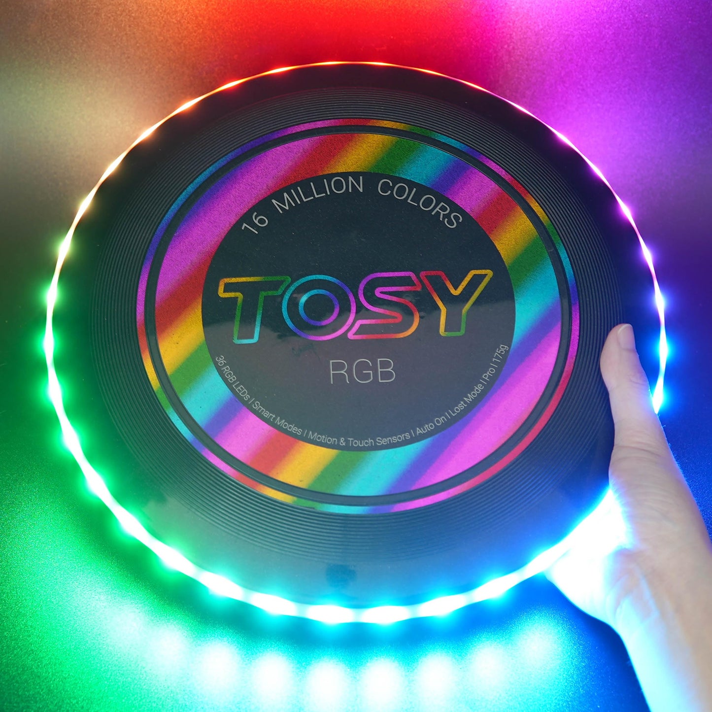 TOSY Flying Disc - 16 Million Color RGB or 36 or 360 LEDs, Extremely Bright, Smart Modes, Auto Light Up, Rechargeable, Valentine Gift, Easter Basket Stuffers for Men/Boys/Teens/Kids, 175g Frisbee