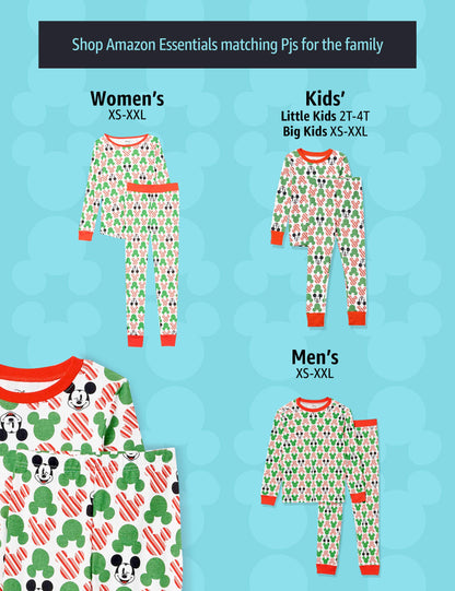 Amazon Essentials Disney | Marvel | Star Wars Men's Snug-Fit Pajama Sleep Sets, Mickey Holiday - Mens Snug-fit, Small