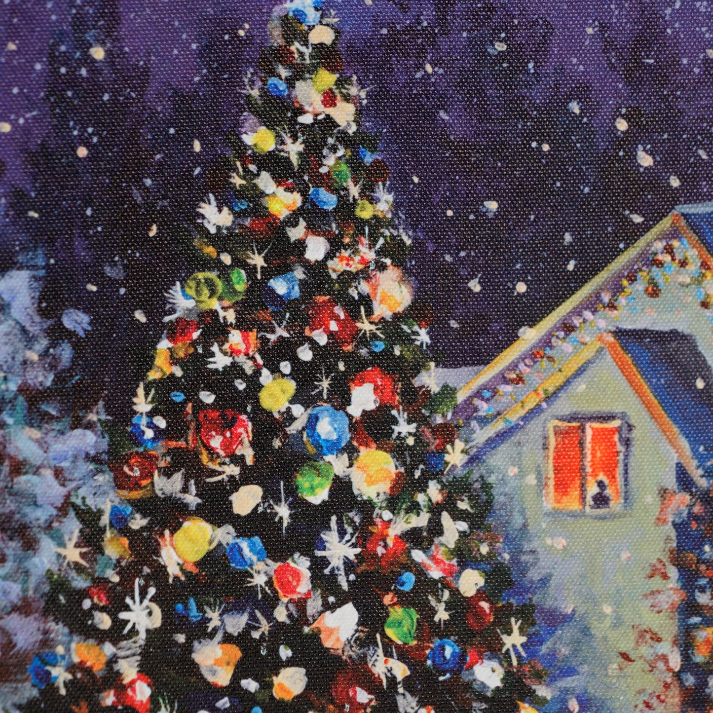 SOFFEE DESIGN 12'' x 16'' LED Christmas Canvas Prints Wall Art, Light Up Snowy Scene Wall Hanging Picture for Holiday Decor, Battery Operated - Shiny Christmas Tree