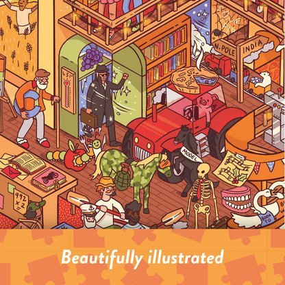 Mayhem in the Library: Jigsaw Puzzle with 101 Hidden Book Titles to Discover, for Book Lovers and Readers