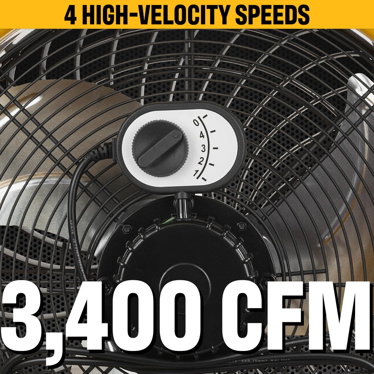 CAT fans - 18”-Blade High-Velocity Drum Fan Heavy Duty Industrial Grade (Yellow, 2-in-1): 3,400 CFM, 4-Speed, 360 Degree Adjustable Drum Head, Dual Ball Bearing Motor with Die-Cast Cover (HVD-18AC)