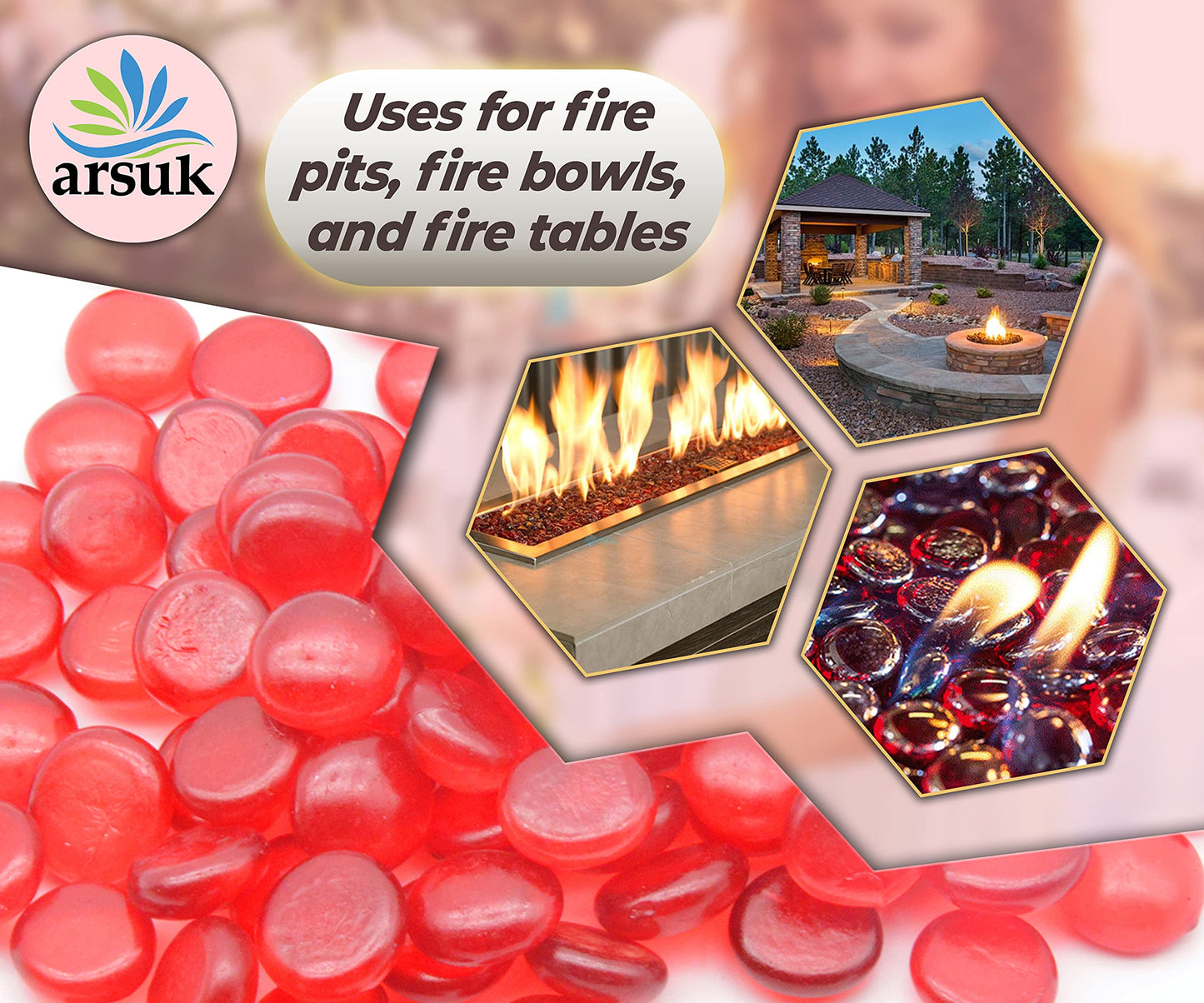 ARSUK 2LB Red Glass Pebbles for Vase Fillers, Aquarium Gravel, Decorative Stones for Crafts, Fish Tanks, Plant Pots, Wedding, Garden, Home Decor – Flat Glass Marbles (Red, 2LB)