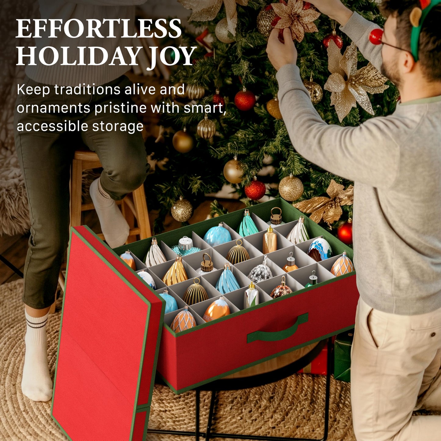 Simple Houseware Heavy-Duty Christmas Ornament Storage Bin for Oversized & Tall Finials, Fits 3.5 in Balls, Underbed Low Profile