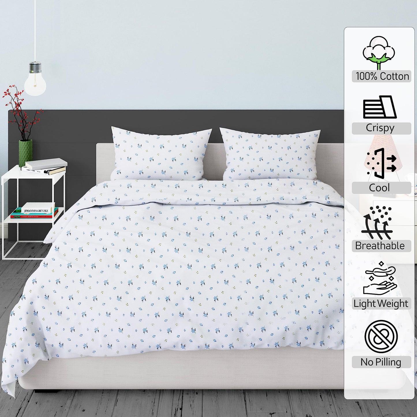 RUVANTI 100% Cotton Percale Sheets Queen Size – Crisp Cooling Bed Sheets for Hot Sleepers, Deep Pocket 16”, Soft Breathable & Durable Hotel-Style 4 Piece Set, Phulkari