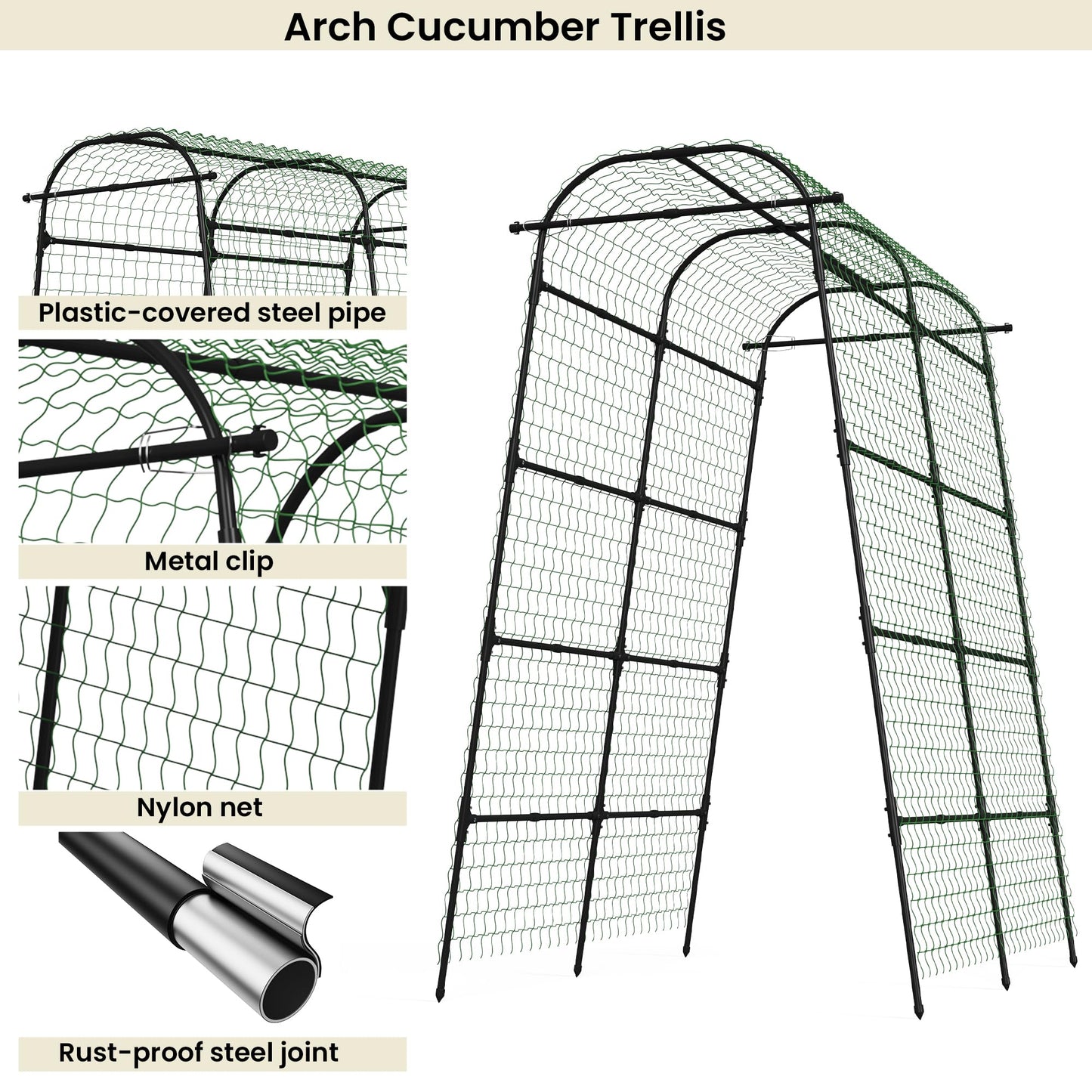 7Ft Adjustable Garden Arch Trellis for Climbing Plants Outdoor, Heavy Duty Rustproof Stainless Steel Cucumber Trellis for Raised Beds, Tall Metal Plant Support for Tomato, Squash, Beans, Flowers