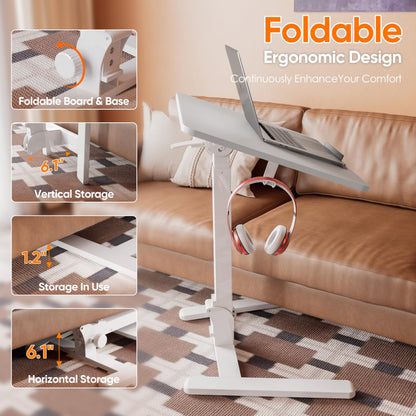 Monomi Mobile Folding Desk 25.6 Inch, Small Sit-Stand Height Adjustable Rolling Laptop Desk, Space-Saving Portable Desk with Wheels for Home Office Craft & Study, White