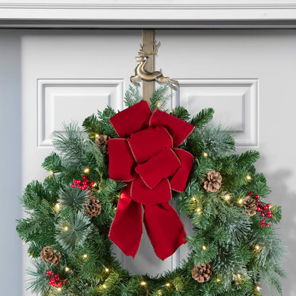 Haute Decor Adapt Adjustable Length Over The Door Wreath Hanger with Removable Icon (Antique Brass - Reindeer) for Christmas and Winter Holidays