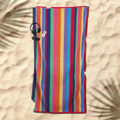 SweetNeedle Beach Towels for Adults Pack of 2 - Miami Vibe Multi Cabana Stripe Classic - 100% Cotton Terry Ringspun Pool Towel, Quick Dry, Super Absorbent Swimming large towel, 76 x 152 cm