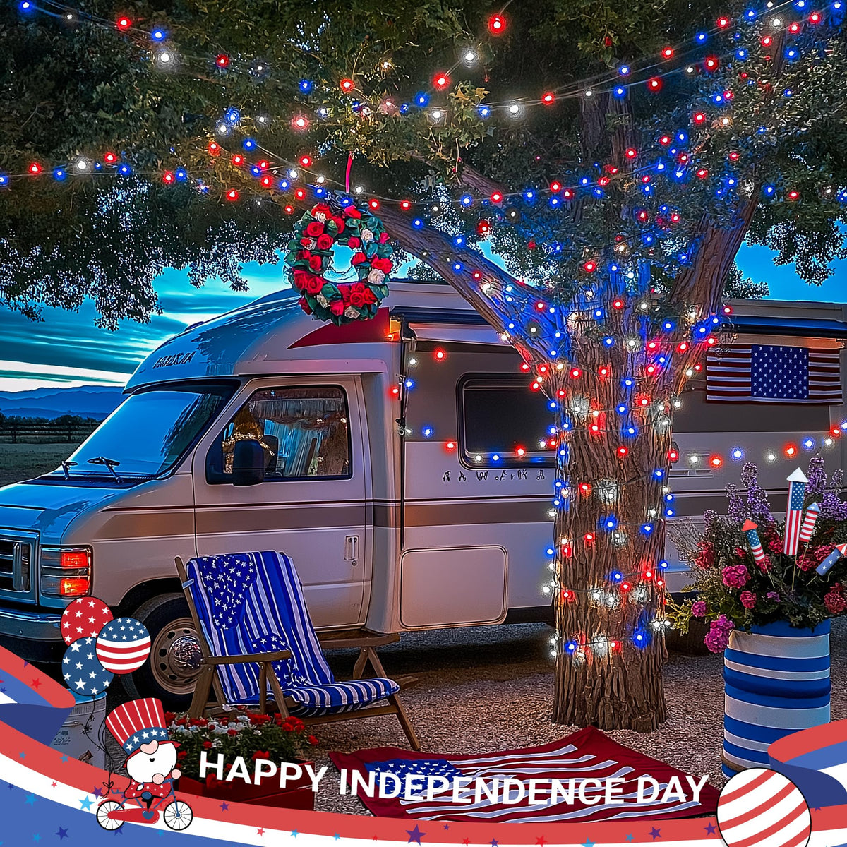 JMEXSUSS Red White and Blue Lights Clear Wire, 66 Ft 200 LED 4th of July Decorations String Lights Plug in, Christmas Light for Independence Day Celebration Party Memorial Day Patriotic Holidays Decor