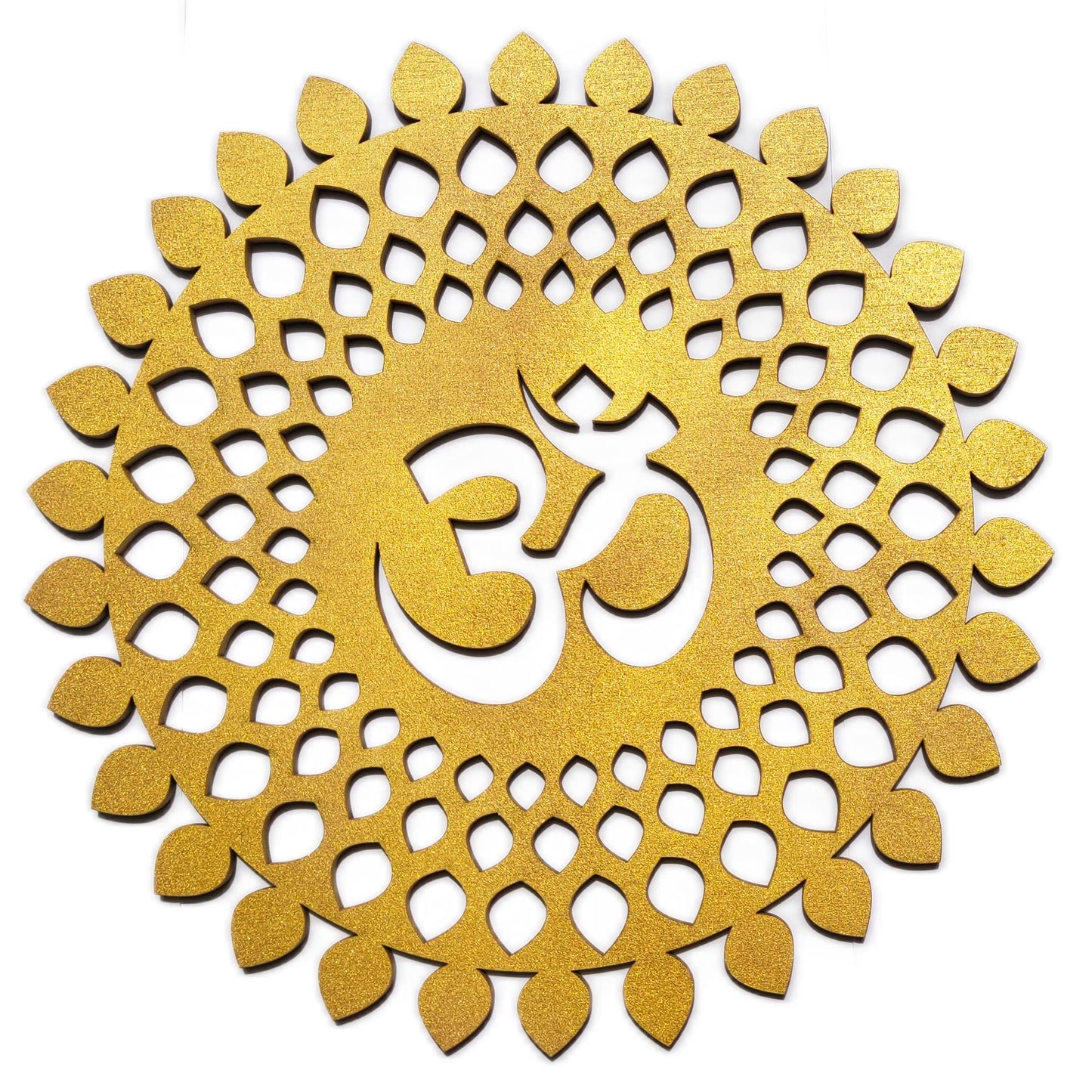 My Dream Carts Golden Om Round Decorative Wall Art Mdf Wooden Om Chakra For Temple, Living Room, Bedroom, Office, Hotel, Home Decor Items, Gift Item, Mandala Wall Hanging For House Decoration 25x25cm