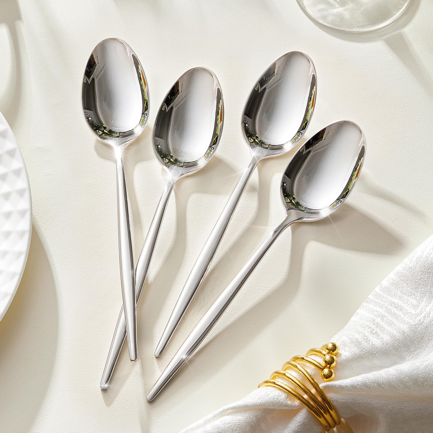 KINGSTONE 4-Piece Dinner Spoon Set, 8.2" Tablespoons Silverware, Premium 18/10 Stainless Steel, Food Grade Serving Spoons for Home and Kitchen, Restaurant Wedding, Mirror Finish & Dishwasher Safe