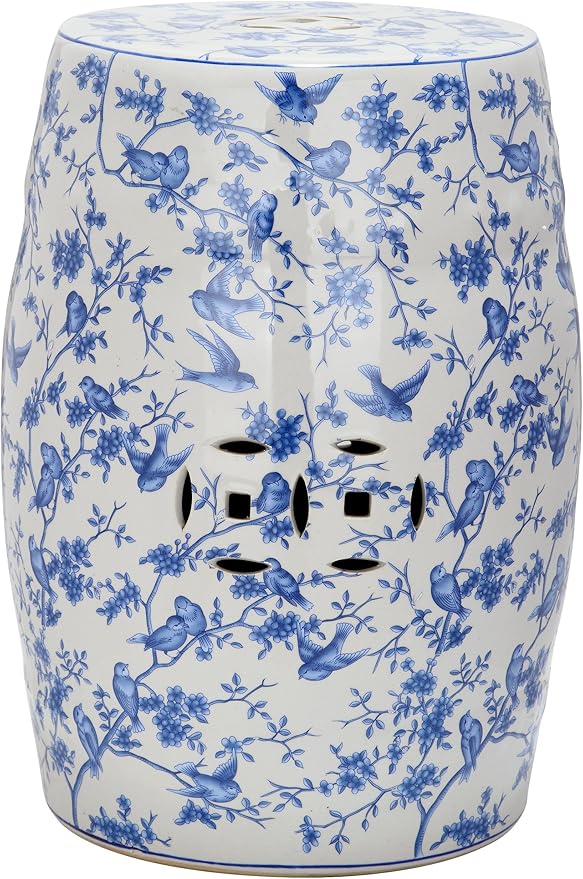 Safavieh ACS4514A Safavieh Castle Gardens Collection Glazed Ceramic Birds Garden Stool, Blue