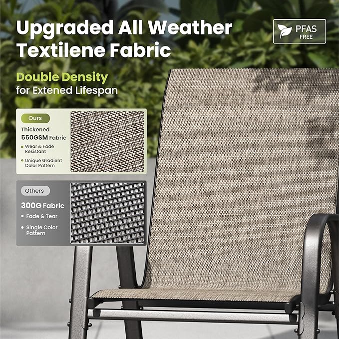 PHI VILLA Patio Chairs Set of 2, Outdoor Stackable Dining Chairs with E-Coating Metal Frame and Upgraded Textilene Fabric, All Weather Deck Chair 350 LBS Capacity for Porch Poolside Garden