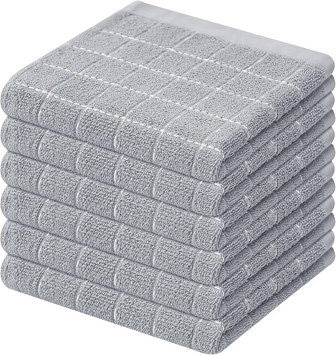 Mordimy 100% Cotton Terry Cloth Dish Cloths, Soft and Absorbent Checkered Dish