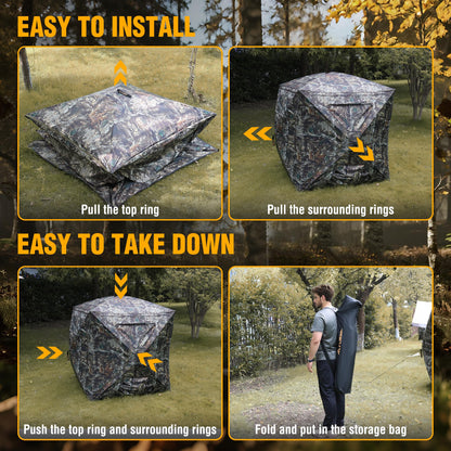 FLISSA Hunting Blind See-Through with Full-Opening Door, 2-3 Person Ground Camouflage Tent, 270 Degree, Portable and Durable 300D Reinforced Blind for Turkey, Deer, and Bear
