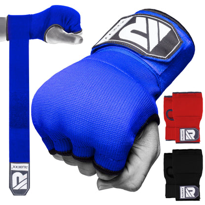 RUBEXX Slip on Boxing Hand Wraps Padded Thick Knuckle Inner Gloves 36 inches Elastic Wrist Strap Quick Wrap Under Mitts Martial Arts Muay Thai MMA Kickboxing Men Womem (Blue, S)