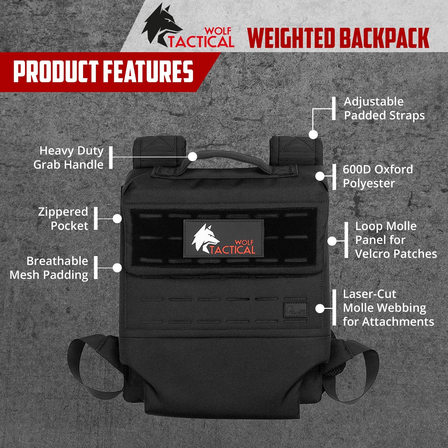 WOLF TACTICAL Weighted Backpack Rucking Backpack for Weight Plates Rucksack for Running Walking Strength Training