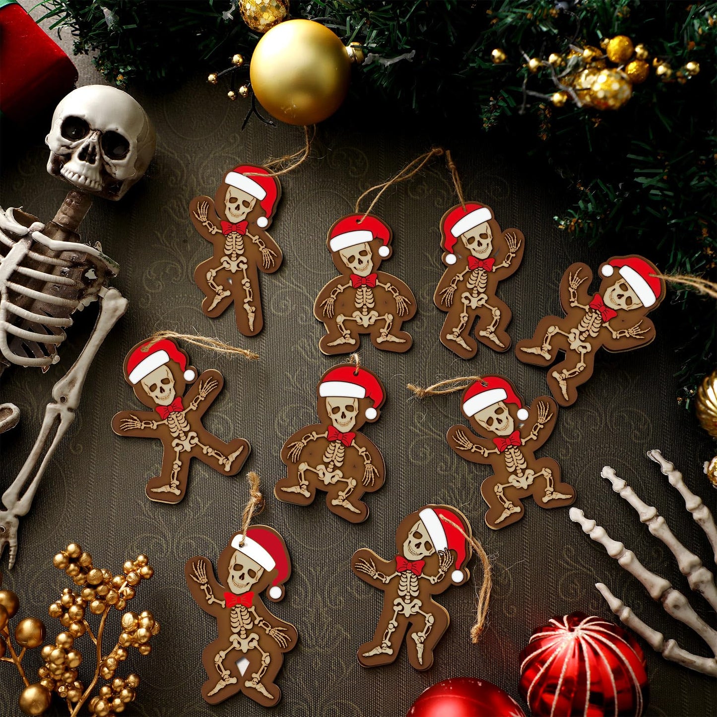 Huwena 36 Pcs Christmas Wood Ornaments Skeleton Gingerbread Man Ornaments Christmas Wooden Hanging Tree Decorations with Rope for Xmas Home Decorations