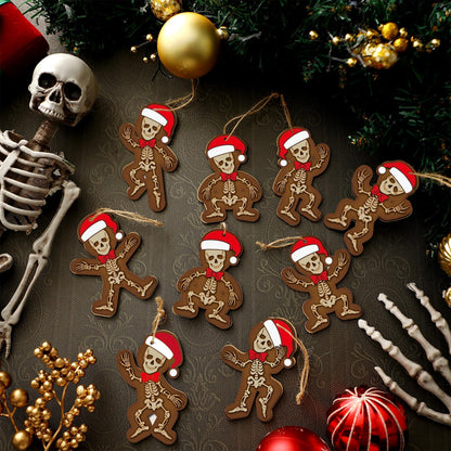Huwena 36 Pcs Christmas Wood Ornaments Skeleton Gingerbread Man Ornaments Christmas Wooden Hanging Tree Decorations with Rope for Xmas Home Decorations